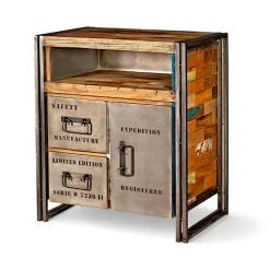 Confiturier bois recyclé 2 tiroirs 1 porte 78x90 CARAVELLE