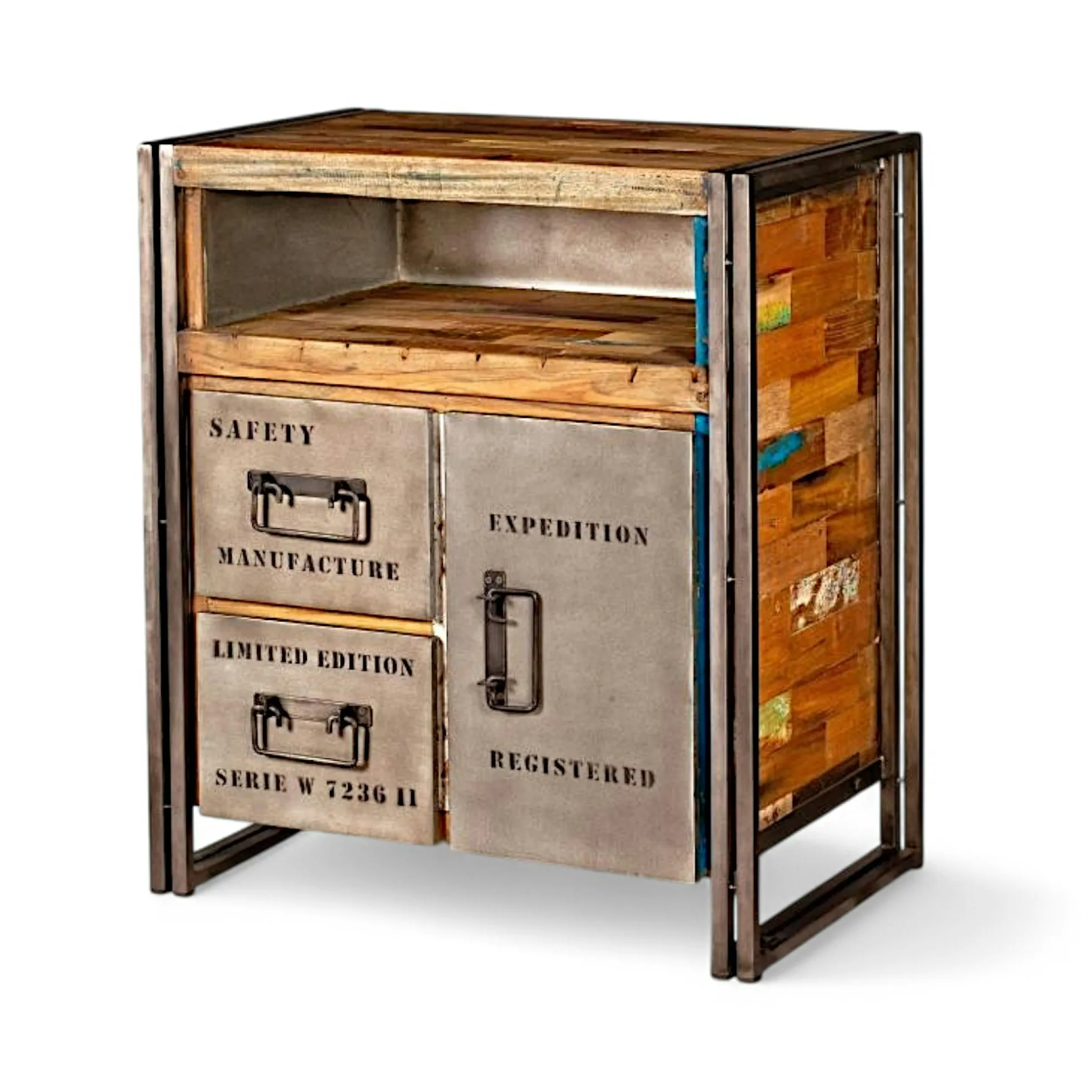 Confiturier bois recyclé 2 tiroirs 1 porte 78x90 CARAVELLE
