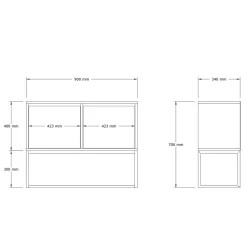 Console basse avec niches de rangement, effet travertin JENA