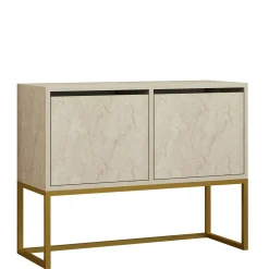 Console basse avec niches de rangement, effet travertin JENA