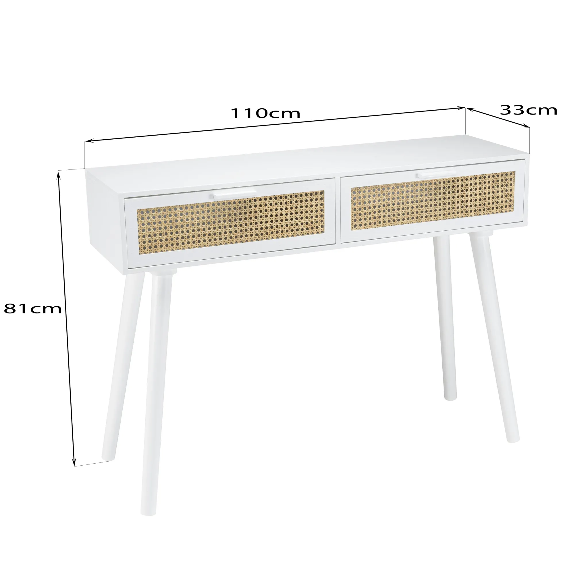 Console blanche moderne 2 tiroirs cannage naturel CALVIA