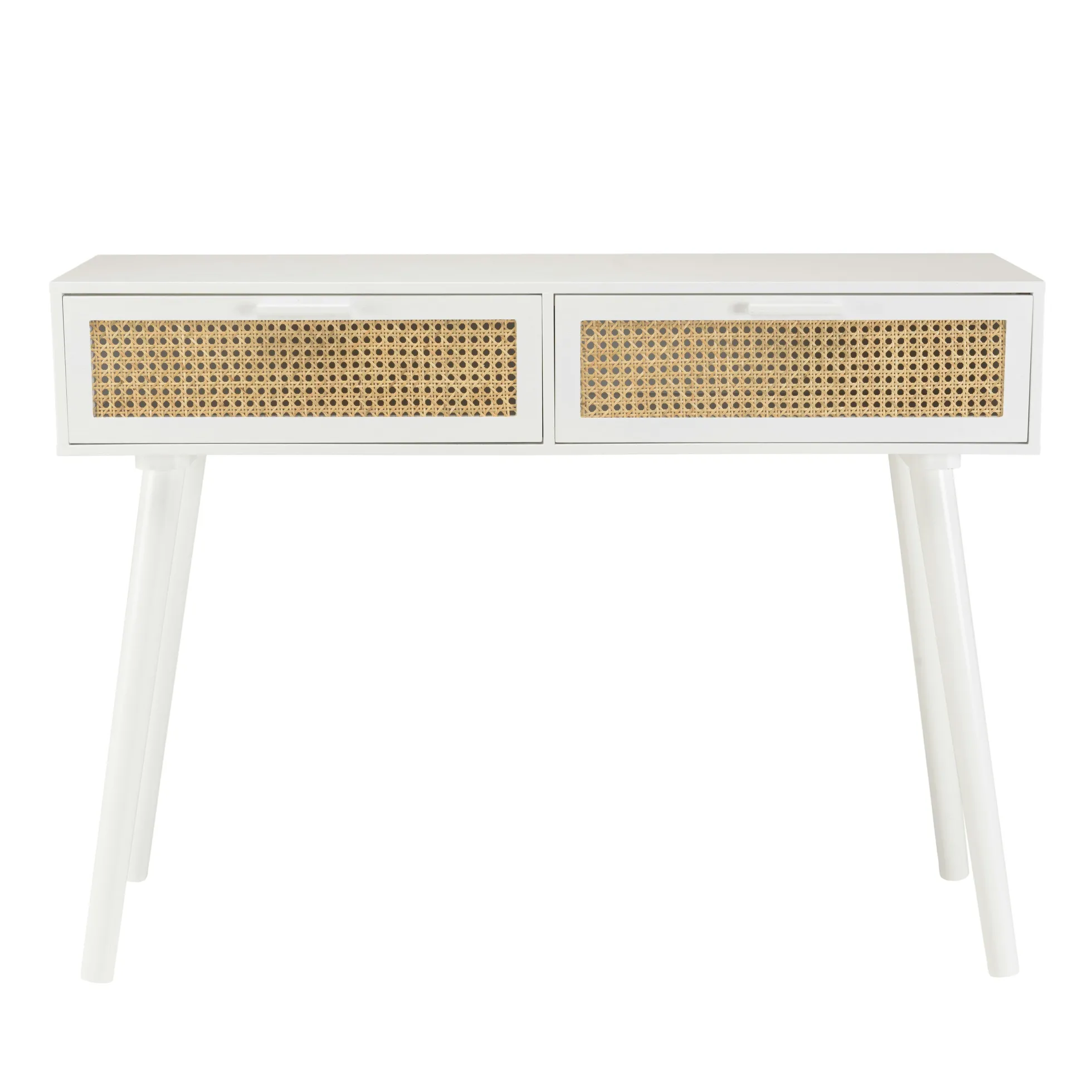 Console blanche moderne 2 tiroirs cannage naturel CALVIA