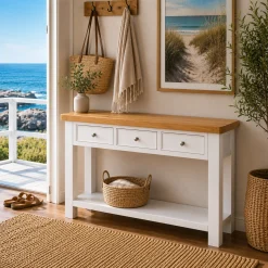 Console blanche style bord de mer 3 tiroirs VELIA