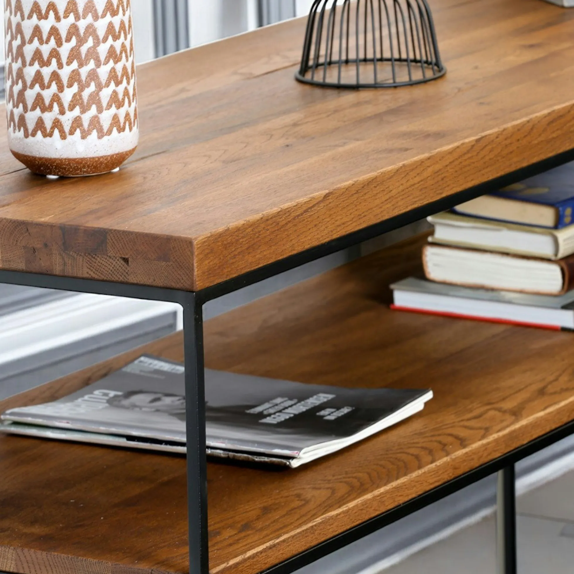 Console bois et métal double plateau OKA 120 cm
