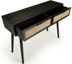 Console bois noir tiroirs cannage PALMA 2