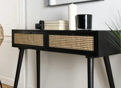 Console bois noir tiroirs cannage PALMA 2