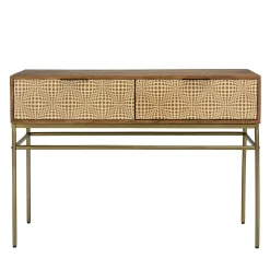 Console bois vintage pieds métal laiton 2 tiroirs graphiques KANHA