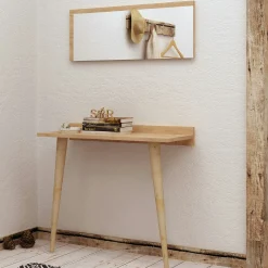 Console bureau effet chêne avec miroir rectangulaire MARFA