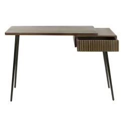 Console bureau en bois d’acacia brun, tiroir rainuré NAKO