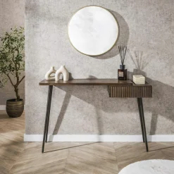 Console bureau en bois d’acacia brun, tiroir rainuré NAKO