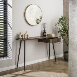 Console bureau en bois d’acacia brun, tiroir rainuré NAKO