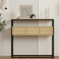 Console d'entrée avec rangement, effet bois clair JENA