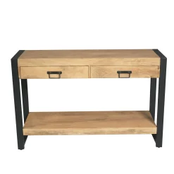 Console d'entrée bois clair métal noir 2 tiroirs MILORA