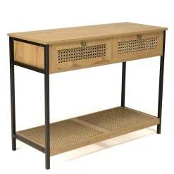 Console d'entrée bois - métal avec tiroirs cannage ALCUDIA