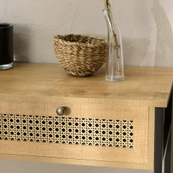 Console d'entrée bois - métal avec tiroirs cannage ALCUDIA
