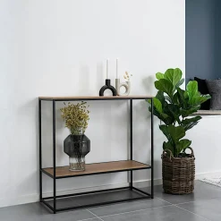 Console d'entrée double plateau effet bois clair VARDE