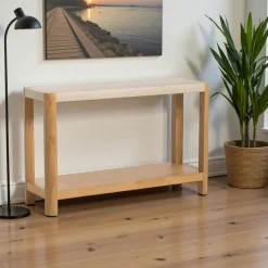 Console d'entrée en bois avec plateau effet travertin TREVI