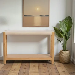 Console d'entrée en bois avec plateau effet travertin TREVI