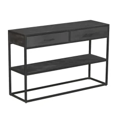 Console d'entrée en bois noir 2 tiroirs motif chevron ALVERA