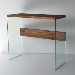 Console d'entrée minimaliste en verre et bois brun LHASA