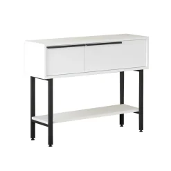 Console d'entrée moderne noir et blanc et miroir rond JENA
