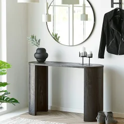 Console d’entrée ovale décor bois foncé rétro-chic MATERA