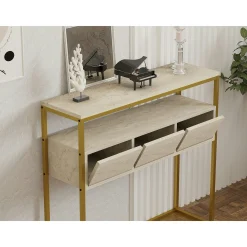 Console d'entrée rangements fermés, effet marbre beige JENA