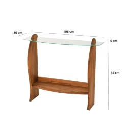 Console d'entrée vintage - bois brun, verre ANZIO