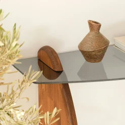 Console d'entrée vintage - bois brun, verre teinté ANZIO