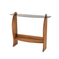 Console d'entrée vintage - bois brun, verre teinté ANZIO