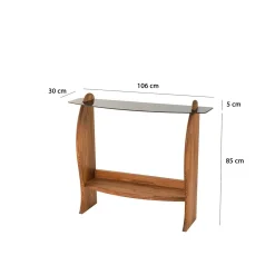 Console d'entrée vintage - bois brun, verre teinté ANZIO