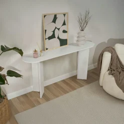 Console de salon blanche effet laqué - pieds en V MARFA