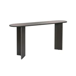 Console de salon noire ovale - pieds en V, effet bois MARFA