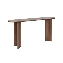Console de salon ovale effet noyer clair - pieds en V MARFA