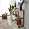 Console de salon verre teinté bois brun - 2 plateaux LHASA