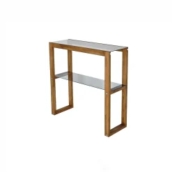 Console de salon verre teinté bois brun - 2 plateaux LHASA