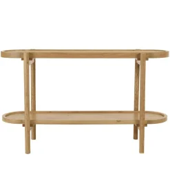Console en mindi avec tablette supérieure en rotin naturel TIVARO