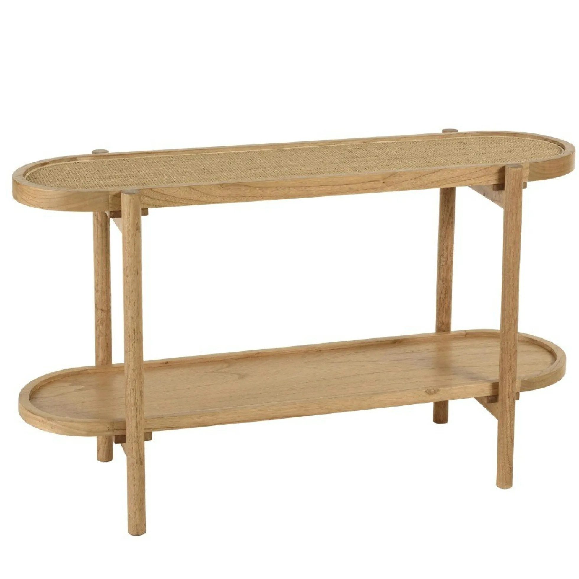 Console en mindi avec tablette supérieure en rotin naturel TIVARO