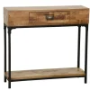 Console entrée rétro bois d'hévéa métal LOFT