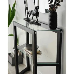 Console en verre et bois anthracite - 2 plateaux LHASA