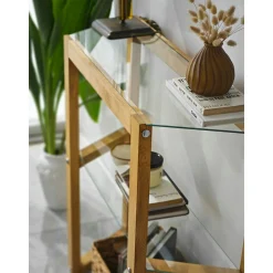 Console en verre et bois clair - 2 plateaux LHASA