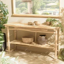 Console exotique teck naturel double plateau MANAK