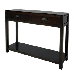 Console Hévéa double plateaux, 2 tiroirs, 100x30x75cm HELENA