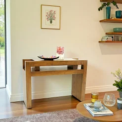 Console Hévéa 2 niches intégrées dans son double plateaux 110x40x78cm OLGA