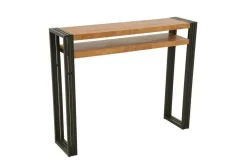 Console hévéa recyclé naturel et métal noirci 2 plateaux 100X25X80cm DOCKER