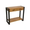 Console hévéa recyclé naturel et métal noirci 2 tiroirs 2 plateaux 90X35X80cm DOCKER