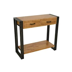 Console hévéa recyclé naturel et métal noirci 2 tiroirs 2 plateaux 90X35X80cm DOCKER