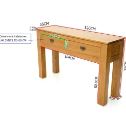 Console hévéa 2 tiroirs 120cm HELENA
