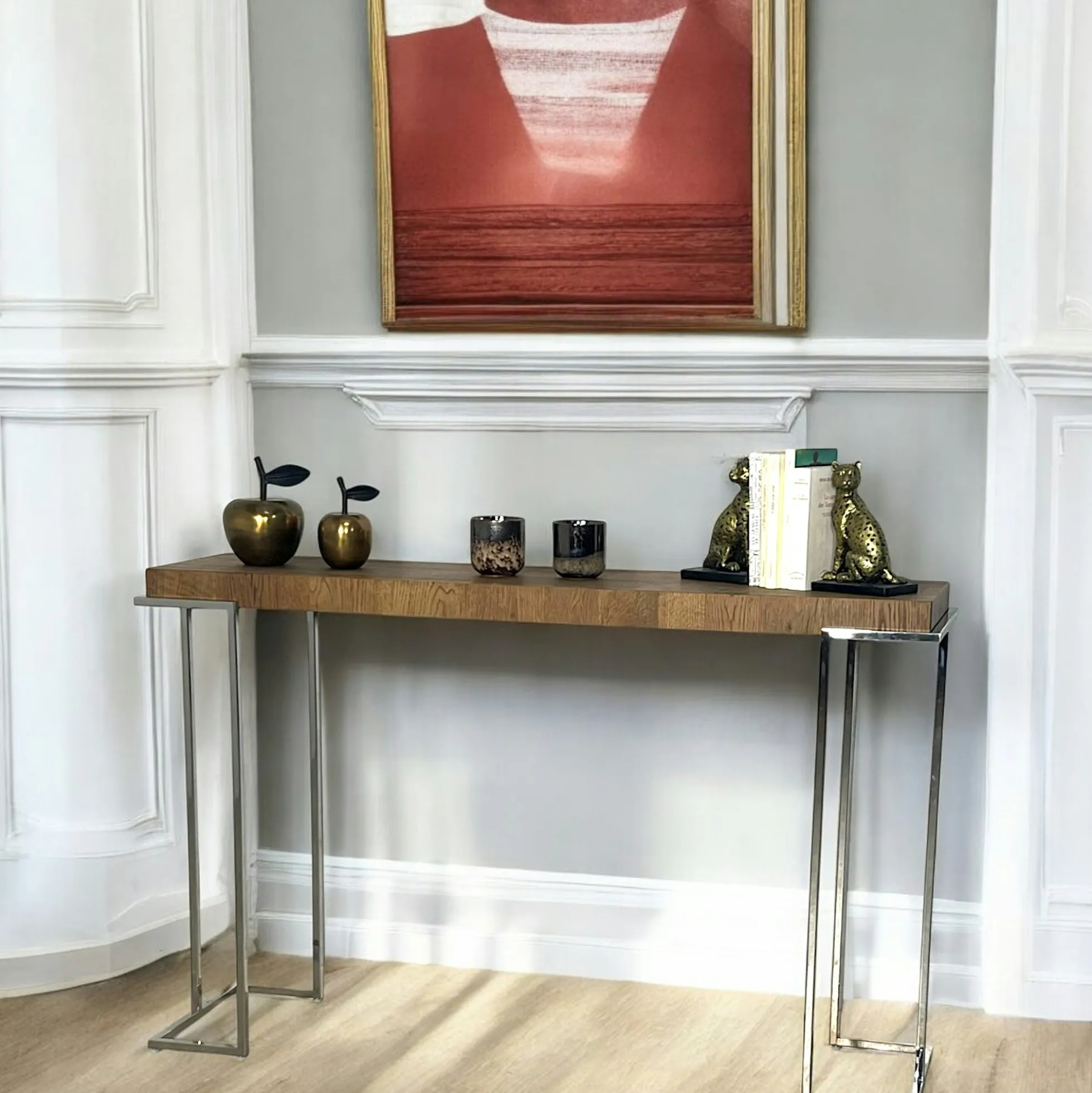 Console moderne chêne acier RIVERSIDE