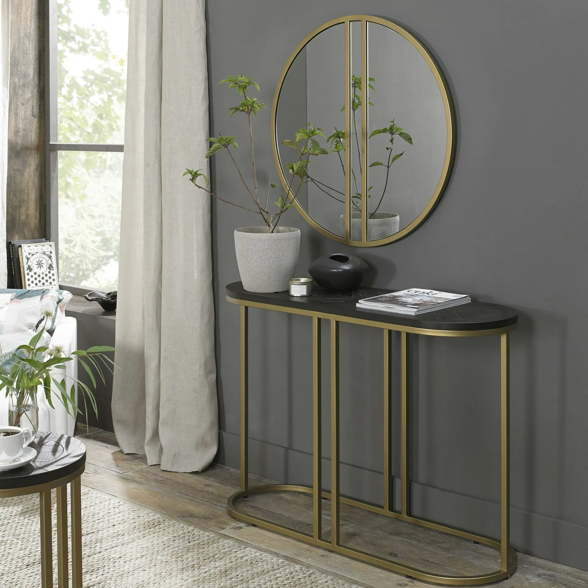 Console noire en marqueterie de bois VALLEY